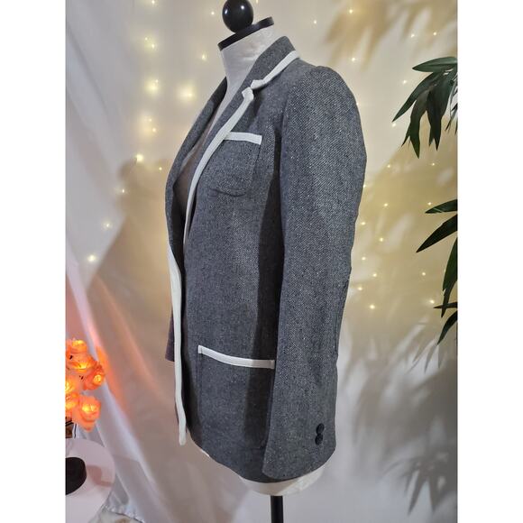 Banana Republic NWT Hack ing Wool Blazer Jacket Womens Size 2 Petite Gray White - Picture 4 of 13